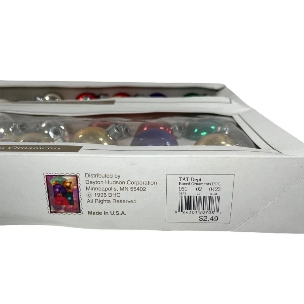 Vintage 1996 Deck the Halls Glass Ornaments Multi Color Mini Bulbs Set of 2 Box